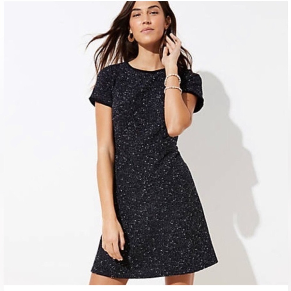 Loft Black tweed Short Sleeve Dress Size 16 K10